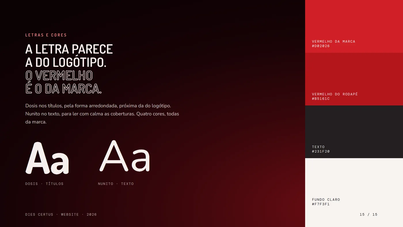 As letras Dosis e Nunito e as quatro cores do site.