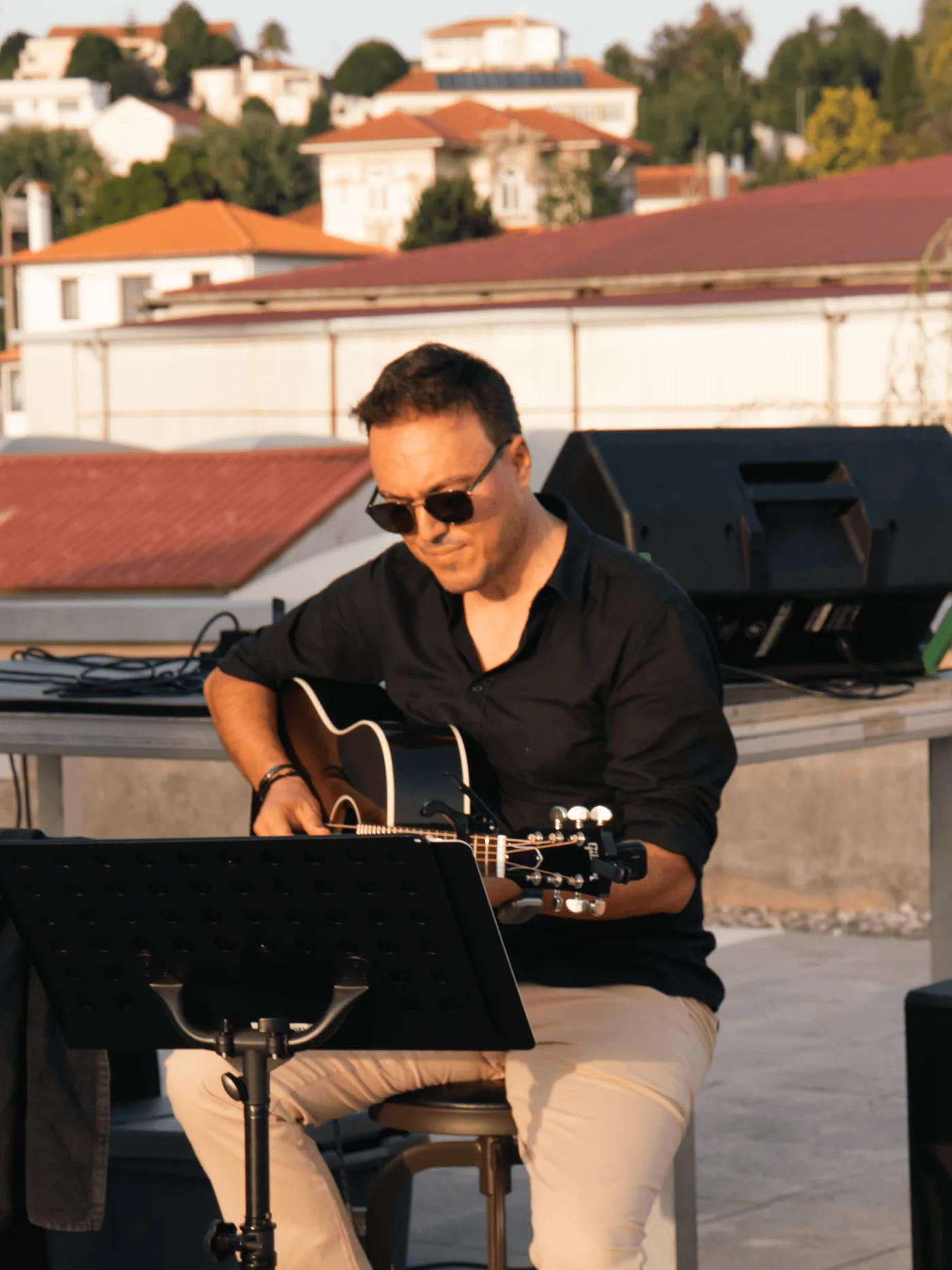The keyboard player at the keys.